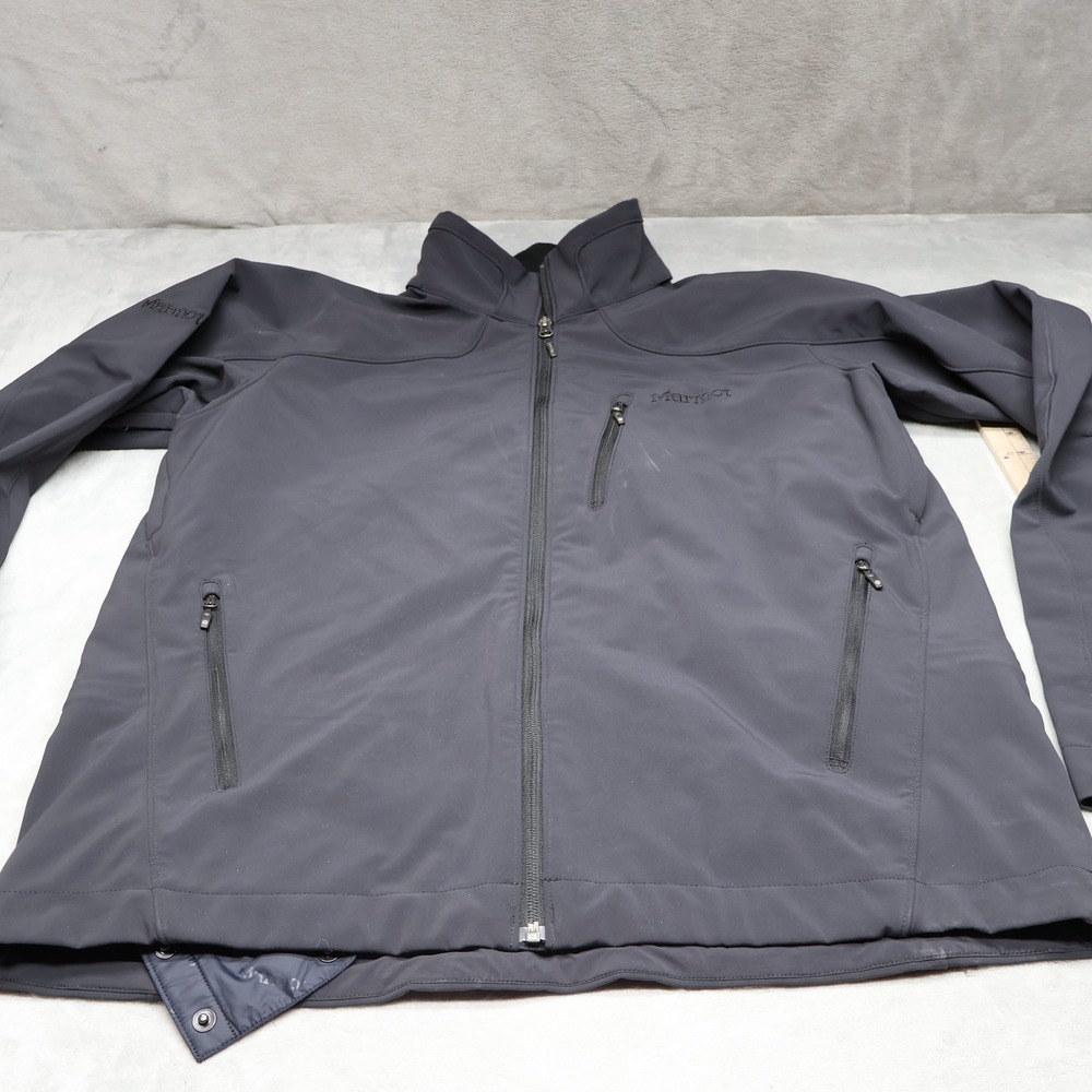 Marmot Jacket Mens XL Black Softshell Full Zip Fleece Lined Wind Rain Ski Hiking
